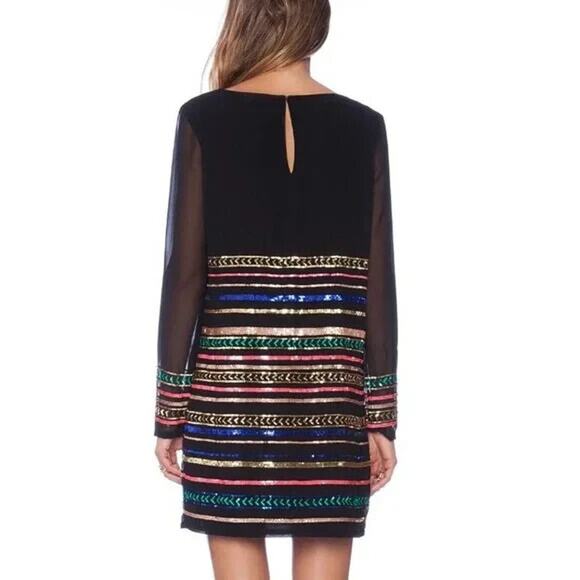 NWT Mara Hoffman Mini Dress Black Striped Multi Color Sequin Long Sleeve… - Picture 2 of 9